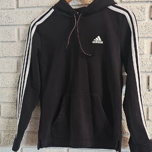 Adidas Black Hoodie with White Stripes